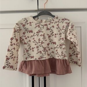 Colored Organics Floral Long Sleeve Top - Cream and Pink